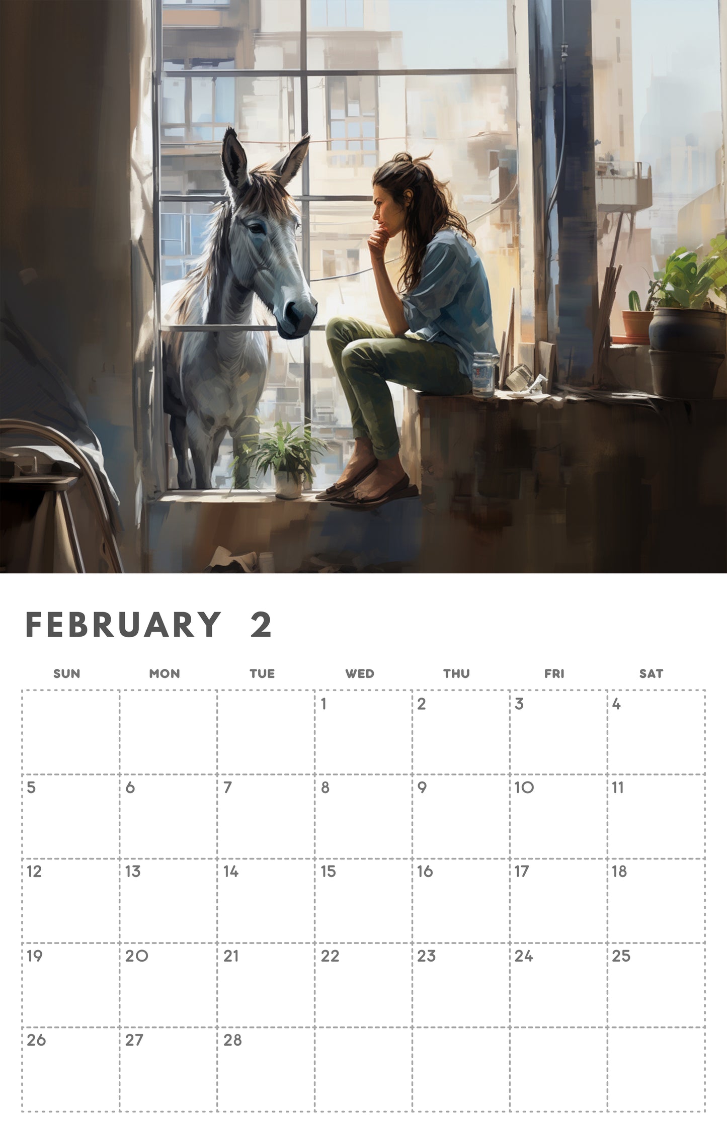 Free digital monthly calendar. Jackass edition. February 2024